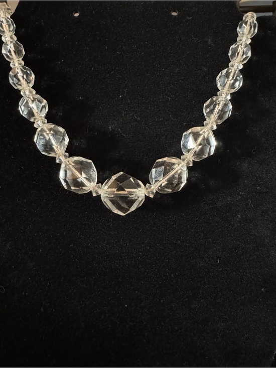 Vintage Jewelry - Vintage Graduated Clear Faceted Glass Crystal Bead Necklace 48g